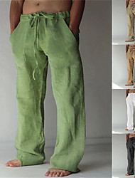 cheap -Men&#039;s Solid Color Casual Pants Fashion Straight-Leg Trousers Baggy Pants With Pockets Drawstring Elastic Waist Design Beach Pants Daily Yoga Cotton Blend Comfort Soft Mid Waist Green White Khaki 3XL