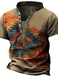 cheap -Men&#039;s Henley Shirt Tee T shirt 3D Print Graphic Argyle Henley Casual Daily Button-Down Print Short Sleeve Tops Fashion Vintage Retro Big and Tall Brown / Summer