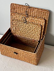 cheap -spot seagrass woven storage box rectangular with lid storage basket packaging hand-made rattan gift box empty box wholesale