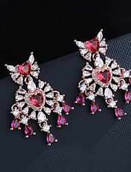 cheap -Women&#039;s Red Fuchsia Ivory AAA Cubic Zirconia Drop Earrings Pear Cut Floral Theme Flower Luxury Colorful Vintage European Sweet Earrings Jewelry Fuchsia For Gift Stage Carnival Holiday Festival 1 Pair
