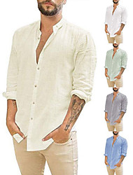 cheap -Men&#039;s Linen Long Sleeve Casual T-Shirt with Buttons Loose Fit for Beach Summer Tee shirt Hiking Shirt / Button Down Shirts Outdoor Breathable Quick Dry Lightweight Sweat wicking Top Fishing Climbing