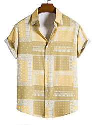 cheap -Men&#039;s Shirt Geometric Argyle Classic Collar Casual Daily Short Sleeve Tops Casual Fashion Green Blue Yellow