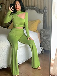 cheap -european and american style foreign trade women&#039;s clothing 2022 spring solid color slim long-sleeved hollow micro-flare pants fashion casual suit women