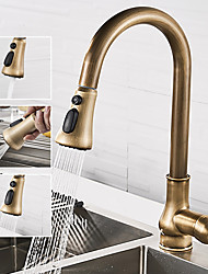 cheap -Kitchen Faucet,Antique Brass 3-Function Outlet Mode Single Handle One Hole Pull-out Sink Kitchen Taps with Soap Dispenser or Drain