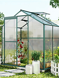 cheap -Upgraded Outdoor Terrace 6.2ft Wx4.3ft D Greenhouse Walk-In Polycarbonate Greenhouse With 2 Windows &amp; Base Aluminum Hobby Greenhouse With Sliding Doors For Garden Backyard Green