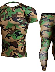 cheap -Men&#039;s Compression Suit Hunting Shirt with Pants Outdoor Breathable Quick Dry Sweat-Wicking Fall Spring Summer Camo / Camouflage Clothing Suit Short Sleeves Hunting Outdoor Training Black And White