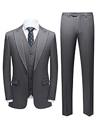 cheap -Gray Men&#039;s Party / Evening Suits 3 pcs Striped Standard Fit Single Breasted One-button 2022