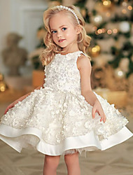 cheap -Kids Little Girls&#039; Dress Floral Flower A Line Dress Special Occasion Birthday Lace White Knee-length Sleeveless Princess Cute Dresses Summer Regular Fit 2-6 Years