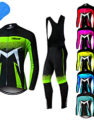cheap -21Grams® Men&#039;s Long Sleeve Cycling Jersey with Bib Tights Summer Spandex Polyester Green / Black Black / Yellow Burgundy Solid Color Funny Bike Clothing Suit UV Resistant Quick Dry Back Pocket Sports