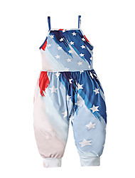 cheap -Kids Girls&#039; American National Day Jumpsuit Blue Galaxy Flag Summer Basic Daily 2-6 Years