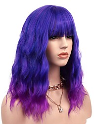 cheap -Dark Purple Wigs Short Wave Bob Wig With Air Bangs Full Heat Resistant Synthetic Wig For Women Replacement Wig For Party Cosplay Body Wavy