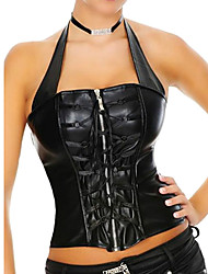 cheap -Corset Women&#039;s Corsets Comfortable Overbust Corset Backless Tummy Control Lace up Pure Color Zipper Lace Up Polyester Club Spring Summer Black / Tie Back