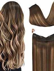 cheap -Clip In Halo Hair Extensions Remy Human Hair 1pc Pack Straight Brown Natural Hair Extensions / Party Evening / Daily Wear