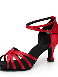 Abby YFYC-L063 Womens Latin Tango Ballroom 3.3 Inch Heel Professional Satin Dance Shoes