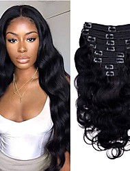 cheap -Body Wave Clip in Hair Extensions for Black Women Body Wave Human Hair Clip in Hair Extensions Natural Black Color Full Head Brazilian Virgin Hair 8Pcs with 18 Clips 120 Gram 24 inch Body Wave Hair
