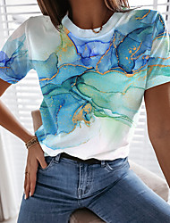 cheap -Women&#039;s Abstract Painting T shirt Graphic Print Round Neck Basic Tops Green Blue Pink / 3D Print