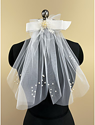 cheap -One-tier Pearl / Sweet Wedding Veil Elbow Veils with Satin Bow / Beading / Appliques Tulle