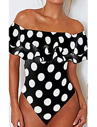 cheap -Women&#039;s Swimwear One Piece Monokini Bathing Suits Plus Size Swimsuit Ruffle Open Back Printing for Big Busts Polka Dot Black Off Shoulder Bathing Suits Sexy Vacation Fashion / Modern / New