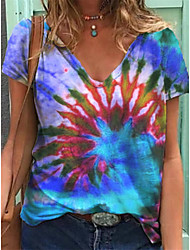 cheap -Women&#039;s Abstract Painting T shirt Tie Dye Print V Neck Basic Tops Blue Gray / 3D Print
