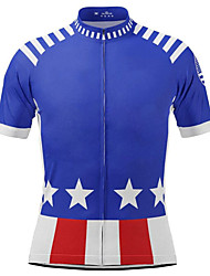 cheap -21Grams® Men&#039;s Short Sleeve Cycling Jersey Stripes American / USA Stars Bike Top Mountain Bike MTB Road Bike Cycling Blue Spandex Polyester Breathable Quick Dry Moisture Wicking Sports Clothing