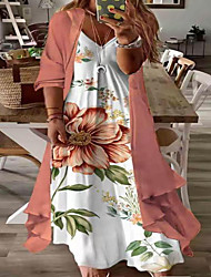 cheap -Women&#039;s Plus Size Swing Dress Floral V Neck Print Long Sleeve Spring Summer Casual Mumu Maxi long Dress Causal Daily Dress