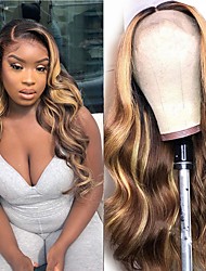 cheap -Highlight Ombre Closure 4X4 Wigs Body Wave 4/27 Lace Front Wig Human Hair Pre Plucked With Baby Hair Ombre Brown Wigs For Black Women Brazilian 100% Remy Human Hair Short Wigs 10-28 Inch