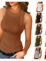 cheap -Women&#039;s spring/summer new solid color printed round neck vest with i-shaped women&#039;s top