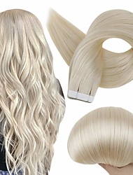cheap -Remy Tape in Hair 10-24 Inch Adhesive Real Remy Human Hair Extension Solid Color 60 Platinum Blonde Straight Hair PU Tape 30g Seamless Tape Brazilian Human Hair