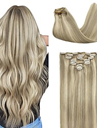 cheap -Blonde Hair Extensions Real Hair 12-24 Inch 120g 7 Pieces Ash Blonde Highlights Platinum Blonde Clip in Hair Extensions Real Straight Thick Hair Extensions for Women