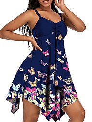 cheap -Women&#039;s Swimwear Tankini 2 Piece Plus Size Swimsuit Open Back Printing for Big Busts Butterfly Animal Navy Blue Camisole Strap Bathing Suits New Vacation Fashion / Modern / Padded Bras