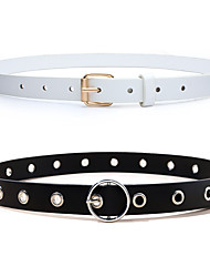 cheap -2 PCS Women&#039;s PU Buckle Belt PU Leather Metal Bucke Geometric O-ring Formal Cowboy Gift Holiday Black / White