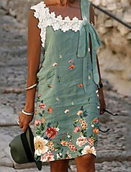 cheap -Women&#039;s A Line Dress Knee Length Dress Green Sleeveless Lace up Lace Spring Summer Boat Neck Casual Loose 2022 S M L XL XXL