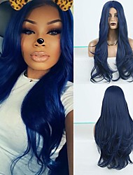 cheap -Blue Wigs Blue Wigs Natural Wave Synthetic Wig for Women Machine Made Hair Replacement Wig with Heat Friendly Fiber Cosplay Wig Middle Part 150% Density Long Body Wavy Wig for Daily Makeup Party Wear