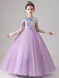 cheap -Kids Little Girls&#039; Dress Sequin A Line Dress Special Occasion Birthday Sequins Mesh Purple Maxi 3/4 Length Sleeve Princess Cute Dresses Spring Summer Regular Fit 3-12 Years