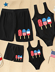 cheap -Family Look American National Day Swimsuit Star Flag Causal Print Black Sleeveless Casual Matching Outfits