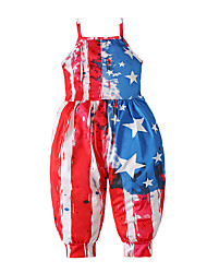 cheap -Kids Girls&#039; American National Day Jumpsuit Blue Galaxy Flag Summer Basic Daily 2-6 Years