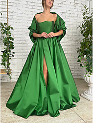 cheap -Ball Gown Corsets Elegant Engagement Formal Evening Dress Strapless Sleeveless Sweep / Brush Train Satin with Slit Pure Color 2022