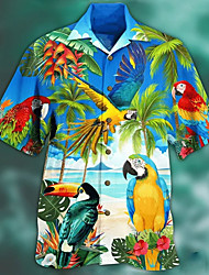 cheap -Men&#039;s Shirt 3D Print Animal Turndown Street Casual 3D Button-Down Short Sleeve Tops Casual Fashion Breathable Comfortable Sea Blue Blue