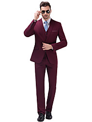 cheap -Burgundy Men&#039;s Wedding Suits 3 pcs Solid Colored Standard Fit Single Breasted One-button 2022