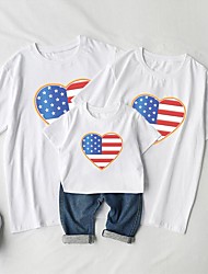 cheap -Family Look American National Day T shirt Tops Heart Flag Daily Print Black Short Sleeve Basic Matching Outfits