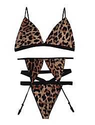 cheap -Women&#039;s Backless Hole Sexy Gartered Lingerie Sexy Lingerie Lingerie Set Nightwear - Polyester Leopard Sexy Lingerie Set Khaki S M L / Strap / Spring / Summer / Strap