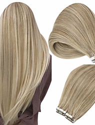cheap -Invisible Tape in Hair Extensions Real Human Hair Blonde Highlight Tape ins Brazilian Hair Extensions Soft Silky Tape in Extensions Human Hair Dark Ash Blonde and Golden Blonde 12-28inch 50g/20pcs