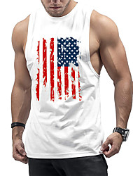 cheap -Men&#039;s Tank Top Vest Undershirt National Flag Crew Neck Casual Daily Sleeveless Tops Lightweight Fashion Big and Tall Sports White Black Blue / Summer