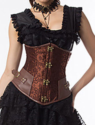 cheap -Corset Women&#039;s Corsets Comfortable Underbust Corset Backless Retro Tummy Control Pure Color Hook &amp; Eye Lace Up Polyester Party &amp; Evening Spring Summer Black Brown / Tie Back