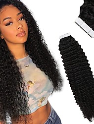 cheap -Tape in Hair Extensions Curly Human Hair #1B Natural Black Curly Adhesive Human Hair Extension Invisible Hair Extension Tape Human Hair Curly 18 Inch 50g 20 Pieces