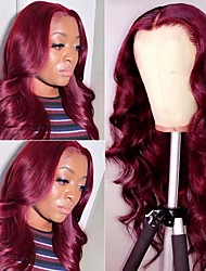 cheap -Body Wave 99J Lace Closure Wig 99J Burgundy 4x4 Lace Closure Pre Plucked Glueless Lace Wigs With Baby Hair For Black Women Red Color Brazilian Virgin Human Hair Wigs 180% Density
