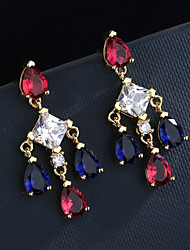 cheap -Women&#039;s Clear Blue Fuchsia AAA Cubic Zirconia Drop Earrings Pear Cut Floral Theme Flower Luxury Elegant Colorful Fashion Korean Earrings Jewelry Rainbow For Party Wedding Gift Stage Club 1 Pair