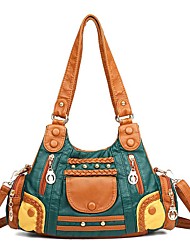 cheap -women&#039;s hobo bag washed soft pu leather color matching retro simple messenger handbag