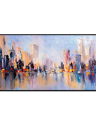 cheap -Oil Painting Hand Painted Vertical Landscape Architecture Modern Impressionism Rolled Canvas (No Frame)