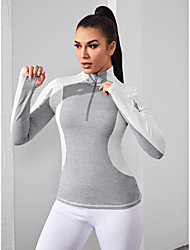 cheap -Women&#039;s Stand Collar Yoga Top Winter Solid Color Gray+White Yoga Fitness Gym Workout Sweatshirt Top Long Sleeve Sport Activewear Breathable Quick Dry Comfortable High Elasticity Slim